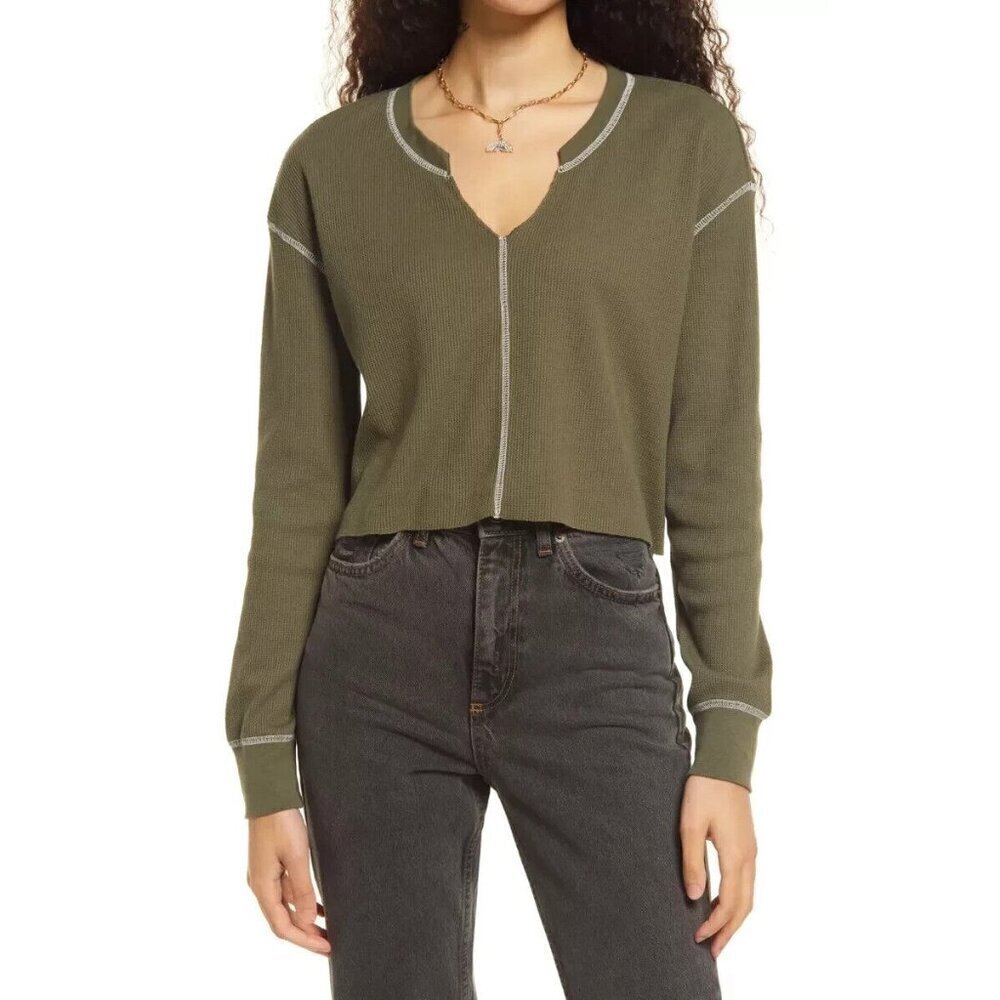 Bp thermal long sleeve BNWOT green top sz XSmall womens split neck